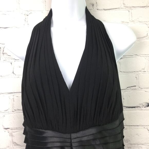 Tadashi Silk Halter Black Midi Open back Holiday Party Classy Cocktail Dress 8 - Picture 2 of 12